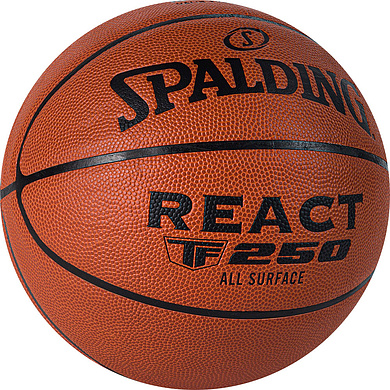 Мяч баск. SPALDING TF-250 React 76967z, р.7, FIBA Approved, композит. кожа (ПУ), коричнево-черный