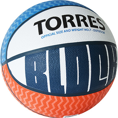 Мяч баск. TORRES Block, B02077, р.7, резина, нейлон. корд, бут. камера, бело-сине-красный